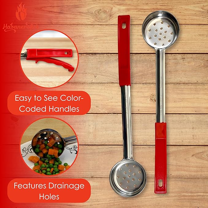 2 Ounce Slotted Stainless Steel Portion Control Ladle Spoon for Measuring and Serving; Commercial Grade Serving Scoops [Pack of 12]