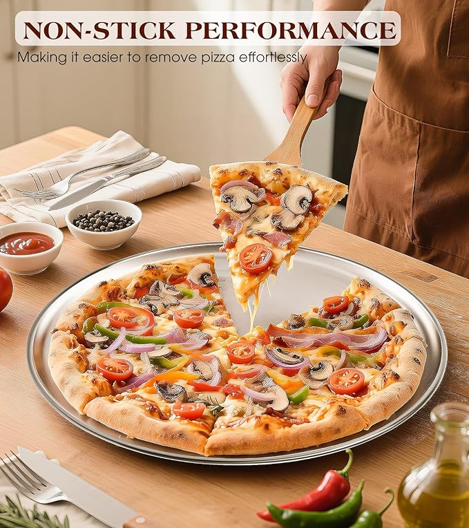 Yuiicaov Stainless Steel Pizza Pan 13½ inch, Pizza Pan for Oven, Steel Pizza Tray, Durable Round Pizza Plate Pizza Baking Sheet, Easy Clean & Dishwasher Safe, Set of 1
