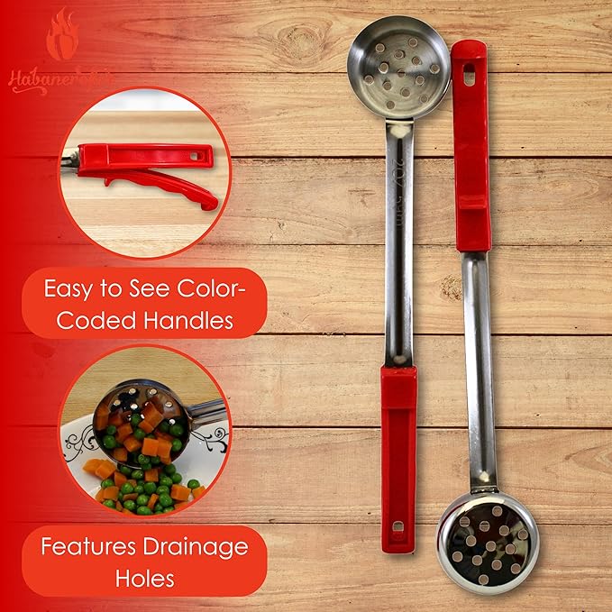 2 Ounce Slotted Stainless Steel Portion Control Ladle Spoon for Measuring and Serving; Commercial Grade Serving Scoops [Pack of 2]