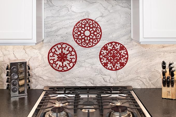 GASARÉ, Extra Large, Thick, 10" Silicone Trivets for Hot Dishes, Pots, and Pans, Hot Pads for Countertops, Flexible, Dishwasher Safe, 10 x ¼ Inches, Set of 3, Red