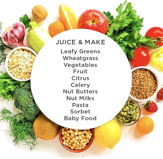 Omega Juicer Premium Vegetable and Fruit Juice Extractor and Nutrition System Makes Nut Milks Baby Food and Sorbets, Adjustable Pressure Settings 80-RPM Slow Masticating Juicer, 150-Watts, Silver