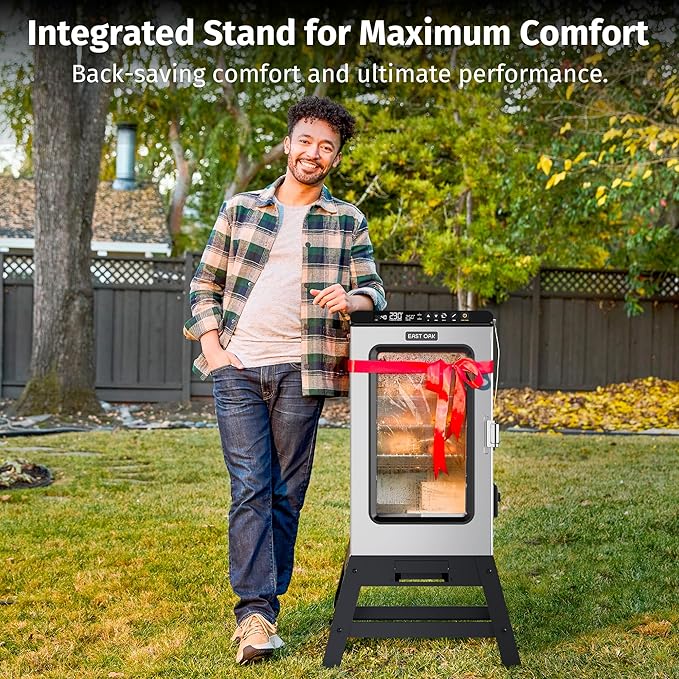 EAST OAK Ridgewood Pro Max Electric Smoker with Leg Kit, Built-in Meat Probe &Side Wood Chip Loader Up to 6× Longer Smokes, Adjustable Temperature Control Smoke More with 725 sq in Cooking Area