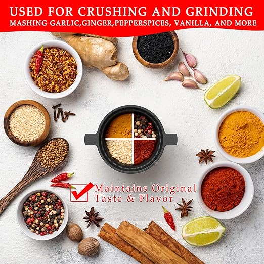 UKEMEN Cast Iron Mortar and Pestle Set, 3-Piece Small Garlic Grater Plate with Brush and Scoop, Heavy Duty Muddler and Bowl Grinder Set Perfect for Guacamole/Spices/Herbs/Solid/Metal/Glass/Rock