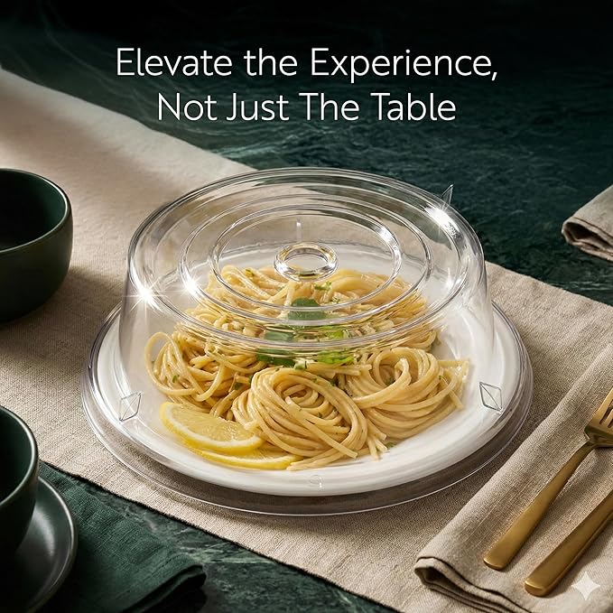 Restaurantware Cater Tek 8.5 Inch Polycarbonate Plate Covers 10 Shatterproof Dish Covers - Dishwashable For 8-Inch Plates Clear Plastic Splatter Covers Finger Hole Design Endures Up To 210F