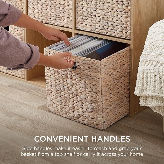 Best Choice Products 13x13in Pack of 5 Cube Storage Baskets, Water Hyacinth Multipurpose Collapsible Organizers, Handwoven Laundry Totes for Laundry, Living Room, Kids Room & Nursery - White