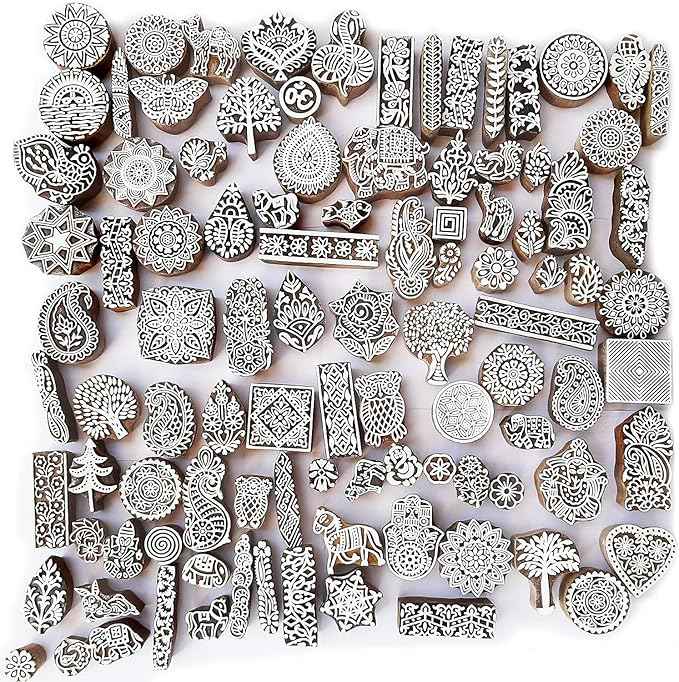 Royal Kraft Assorted Wooden Block Printing Stamps (Set of 250)
