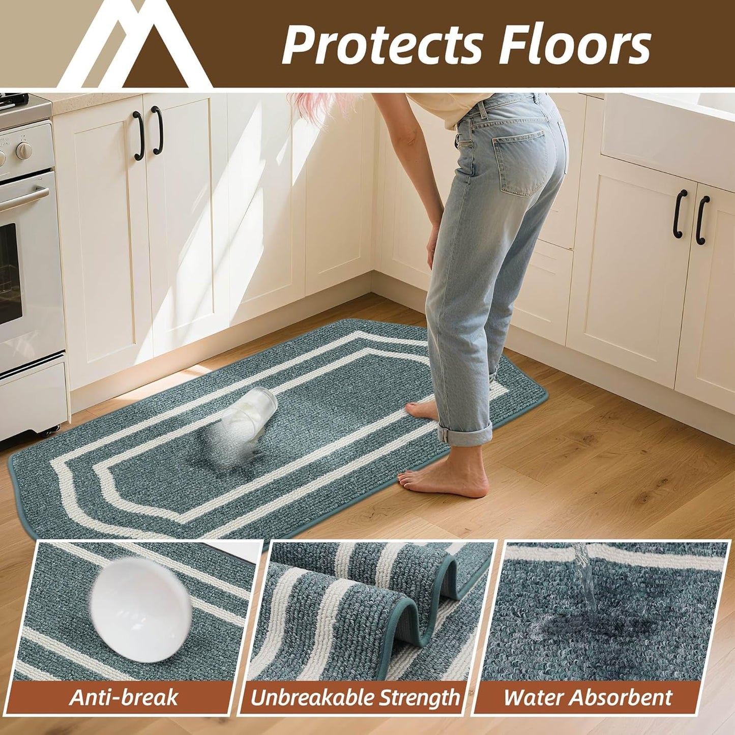 COSY HOMEER Kitchen Rugs and Mats 24"x59" Non Slip Kitchen Mats for Floor Washable Kitchen Runner Rug Stain Resistant Standing Mat for Kitchen,Sink,Polypropylene,Lake Blue