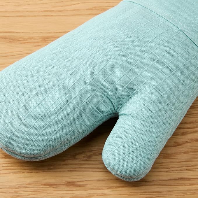 KITCHENAID Gourmet Series Gridlines Oven Mitts 2-Pack Set, Heat Resistant up to 600°F, Soft Silicone Grip, Magnetic Cuff, Mineral Water Aqua, 7"x14"