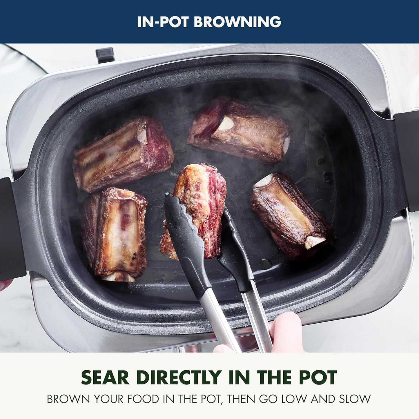 GreenPan Elite 8-in-1 Programmable 6QT Electric Slow Cooker,Dishwasher Safe Lid & Removable Crock, PFAS-Free Healthy Ceramic Nonstick Multi-Cooker,Sear, Sauté,Brown,Steam Basket,Roast, Oxford Blue