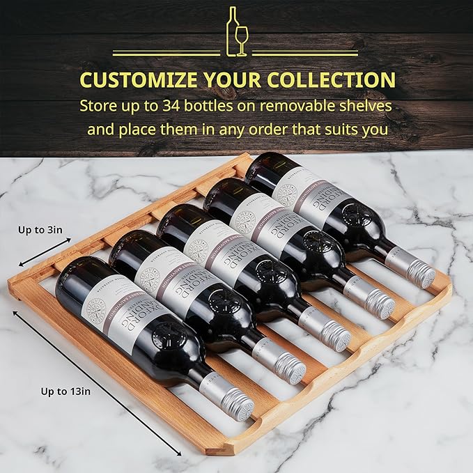 SCHMÉCKÉ 34 Bottle Compressor Wine Cooler Refrigerator w/Lock - Large Freestanding Wine Cellar For Red, White, Champagne or Sparkling Wine - 41f-64f Digital Temperature Control Fridge Stainless Steel