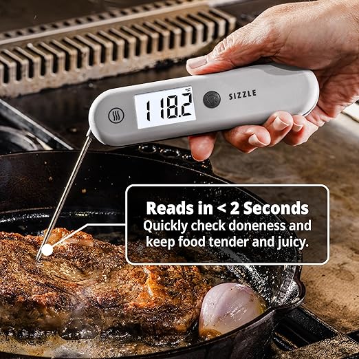ThermoWorks SIZZLE Digital Meat Thermometer – Instant Read in 2 Seconds, Waterproof, Folding Probe with Magnetic Back, Auto-Rotating Backlit Display, for Cooking Food, Grill & BBQ - Cayenne Pepper Red