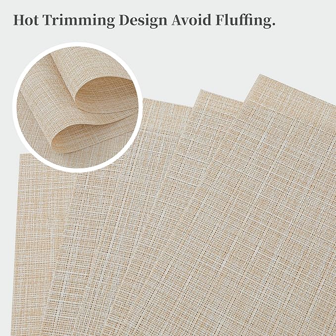 Leetaltree Beige Placemats Set of 20 - Heat Resistant Non-Slip Place mats for Dining Table, Washable Durable PVC Vinyl Woven Table Mats(Beige, 20)
