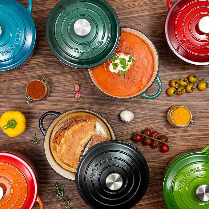 Cast Iron Dutch Oven with Lid – Non-Stick Ovenproof Enamelled Casserole Pot – Sturdy Dutch Oven Cookware – Green, 3.1-Quart, 22cm – by Nuovva