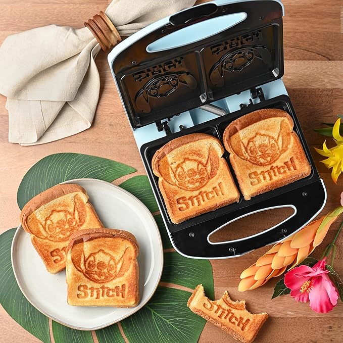 Select Brands Disney Lilo & Stitch Grilled Cheese Sandwich Maker - Kitchen Appliances - Ceramic Nonstick Cooking Plates - Panini Press - Imprints Stitch Image - Dual Sandwich Machine
