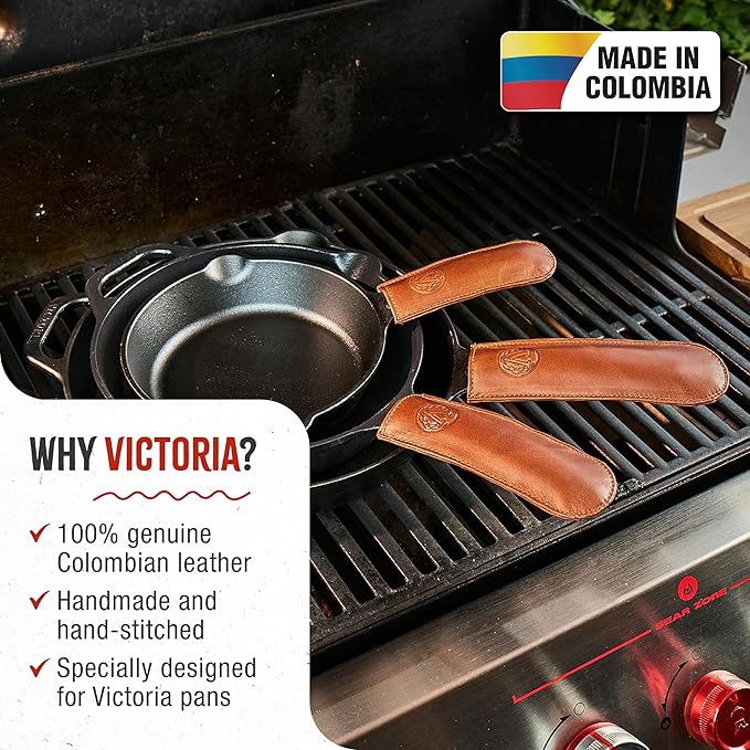 Victoria Leather Handle Cover for Cast Iron Skillets, Heat-Resistant Pan Handle Sleeve, Handmade in Colombia, Small