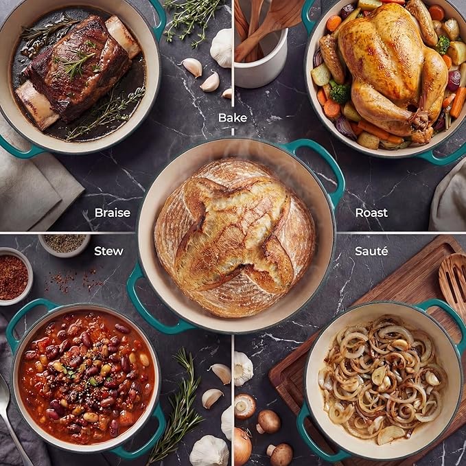Zulay Kitchen 6.4 Quart Enameled Cast Iron Dutch Oven Pot with Lid Oven Safe up to 500°F. Heavy-Duty Enameled Cast Iron for Sourdough Bread Baking, Stews, Braising & Roasting, Soup Pot with Lid - Emerald