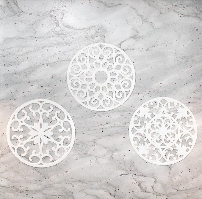 GASARÉ, Extra Large, Thick, 10" Silicone Trivets for Hot Dishes, Pots, and Pans, Hot Pads for Countertops, Flexible, Dishwasher Safe, 10 x ¼ Inches, Set of 3, White