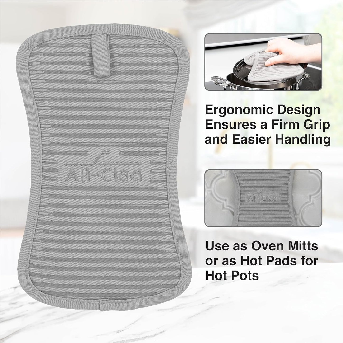 All-Clad Premium Pot Holder & Hot Pad: Heat Resistant to 500 Degrees - 100% Cotton, 10"x6.25" Hot Pad for Kitchen and Barbeque, (1-Pack), Titanium