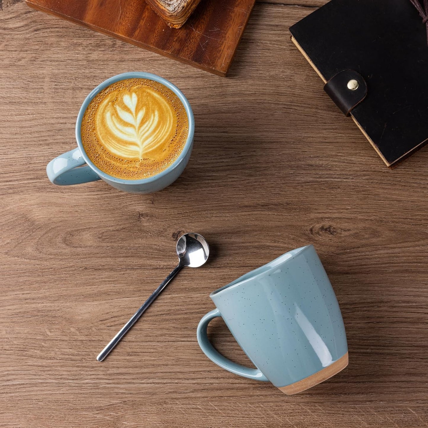 AmorArc 12oz Ceramic Coffee Mugs set of 6, Stylish Coffee Mugs with Rustic Terracotta Underside for Latte/Cappuccino/Milk/Cocoa, Dishwasher&Microwave Safe, Stone Blue