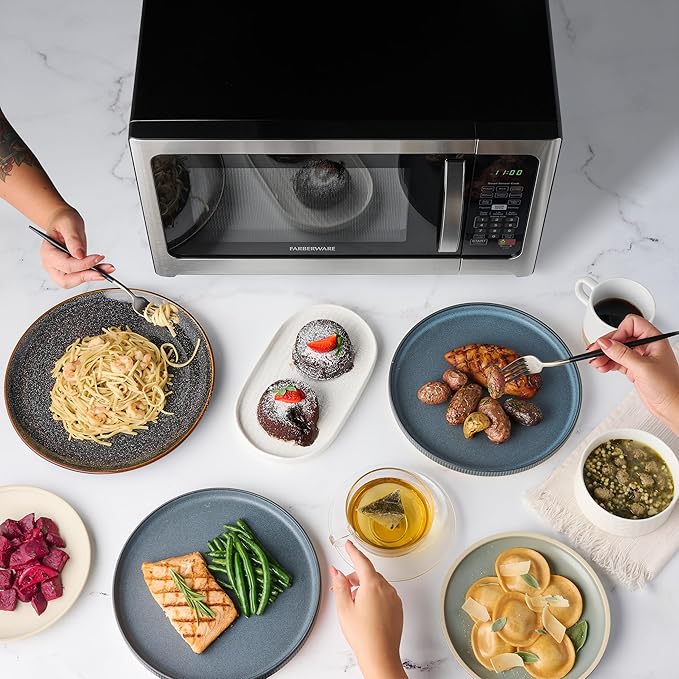 Farberware 1.2 Cu. Ft. Countertop Microwave Oven – 1000 Watts Power, Smart Sensor Auto Cook Settings, Defrost, Easy Clean and Child Safety Lock - Stainless