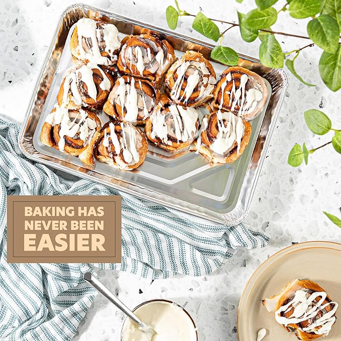 PLASTICPRO Aluminum Pans 5 Pack Disposable Cookie Sheets 9'' x 13'' Baking Pans Premium Quality Heavy Duty Cookie Sheet Pans