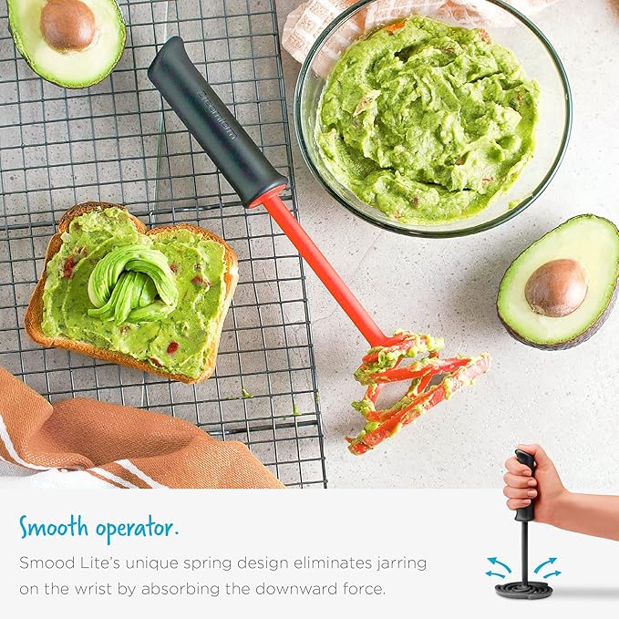 Dreamfarm Smood Lite | One-Handed Nylon Spring Coil Vegetable and Potato Masher with Soft Grip and Bowl Scraper | Red