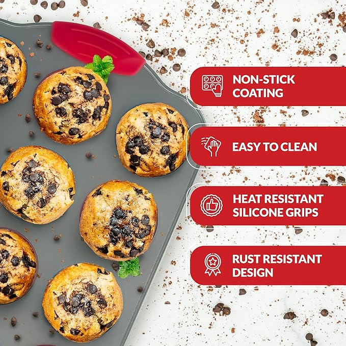 Ultimate Baking Set: Non-Stick Banana Bread Loaf Pan, 12 Cup Mini Muffin Pan with Silicone Liners, and 10 Inch Springform Pan - Professional Bakeware with Silicone Handles