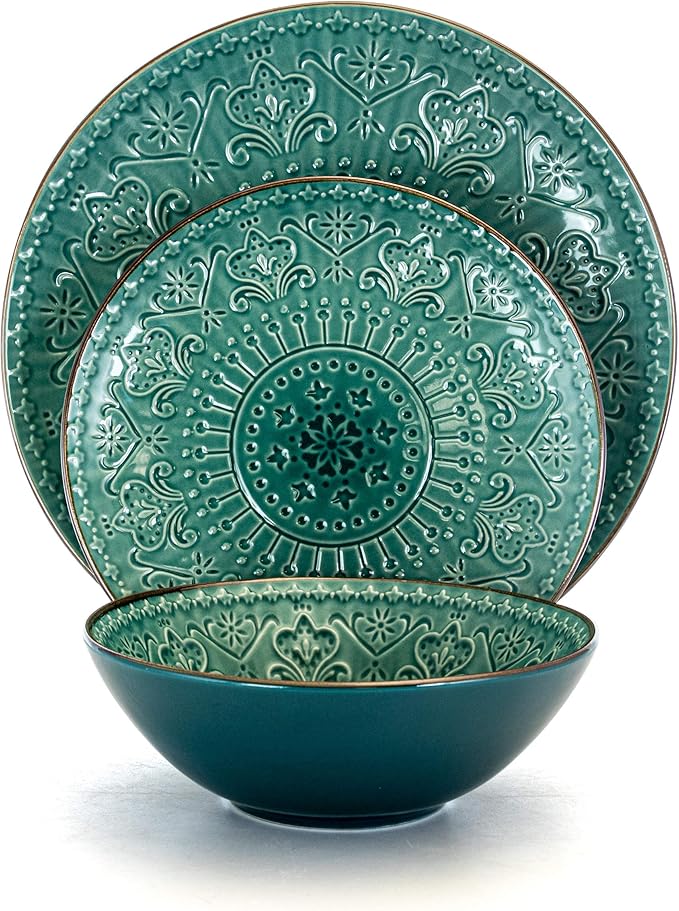 Elama Sea Foam Mozaic 16 Piece Round Stoneware Dinnerware Set in Sea Green