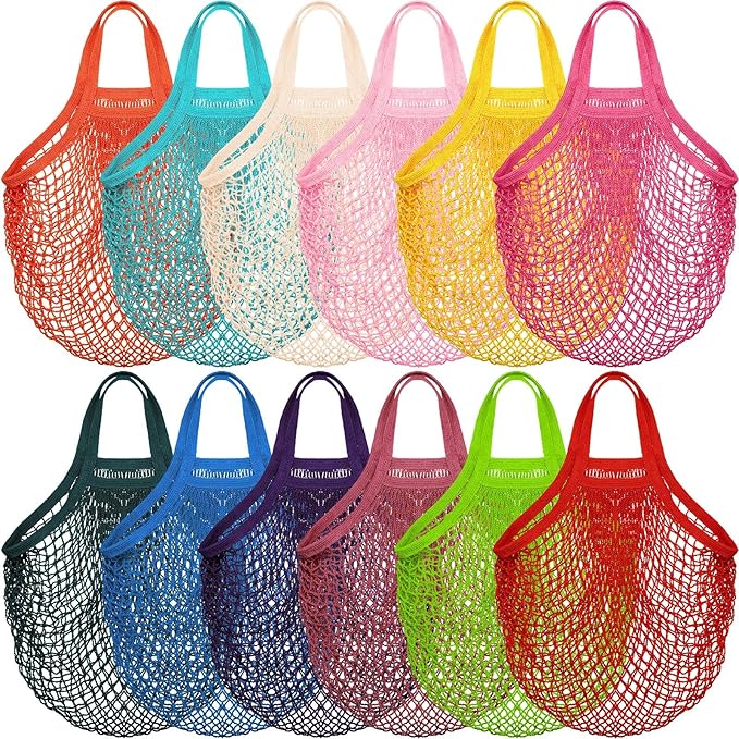 Shappy 12 Pack Reusable Mesh Grocery Bags Large Crochet Market Bag Cotton Kitchen Tote for Fruit Vegetable Storage