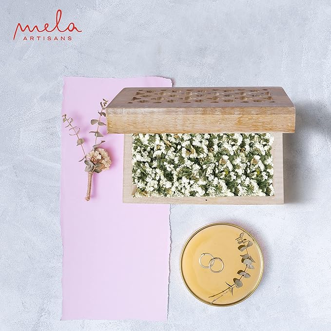 Mela Artisans Trellis Mango Wood Decorative Storage Box – Hand-Carved Wooden Jewelry Box for Keepsakes, Accessories & Home Decor – Whitewash, Medium, 7.5 x 4.5 x 3