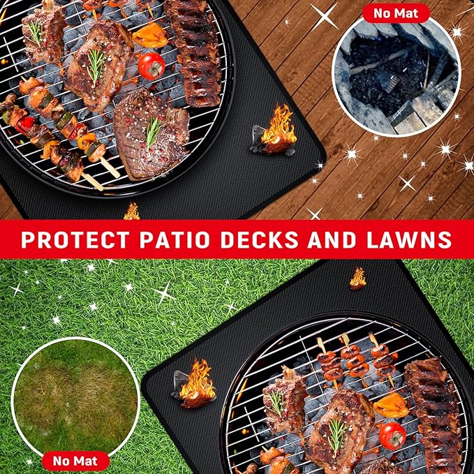 90 x 48 inch Under Grill Mats for Outdoor Grill, Double-Sided Fireproof, Oil and Waterproof Protective Mat for Grass and Deck, Outerdoor BBQ Fire Pit Fireplace Mat