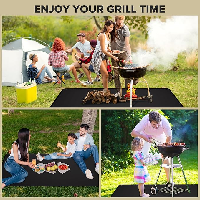 Large 80 x 48 Inch Under Grill Mats for Outdoor Grill, Double-Sided Fireproof Grill Pad, Waterproof, Oil-Proof, Indoor Fireplace/Fire Pit Mat, Easy-Clean BBQ/Grill Floor Mat for Deck & Lawn