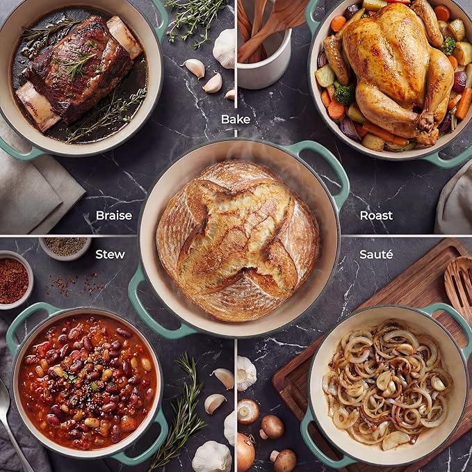 Zulay Kitchen 6 Quart Enameled Cast Iron Dutch Oven Pot with Lid – Premium Durability & Oven Safe up to 500°F – Heavy Duty Cookware Perfect for Bread Baking, Stews, Braising & Roasting - Aventurine
