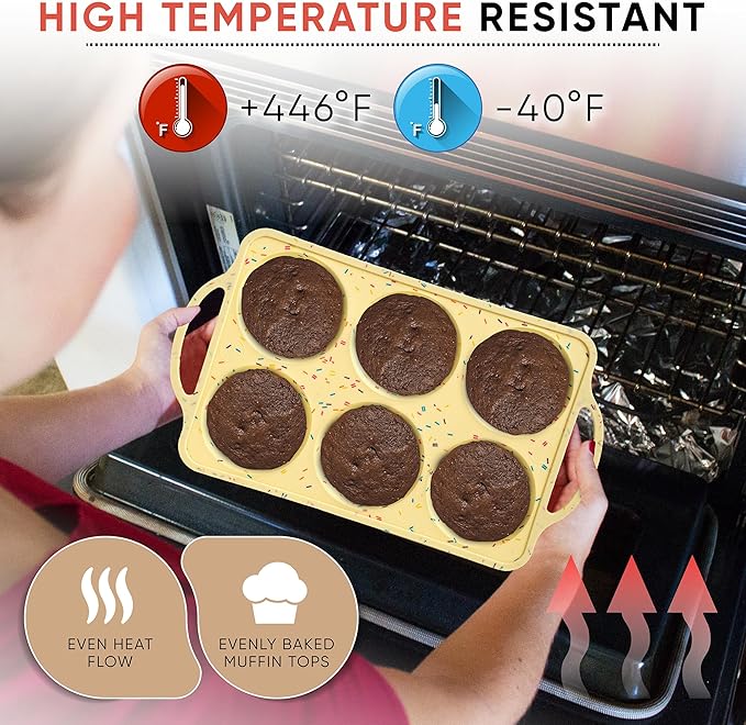 BAKE BOSS Jumbo Top Silicone Muffin Pans for Baking, 4 Inch Silicone Jumbo Muffin Pan 6 Cup, Egg Pan for Baking English muffins, Whoopie Pies, Corn Bread Bites, Confetti Muffin Top Pans Non Stick