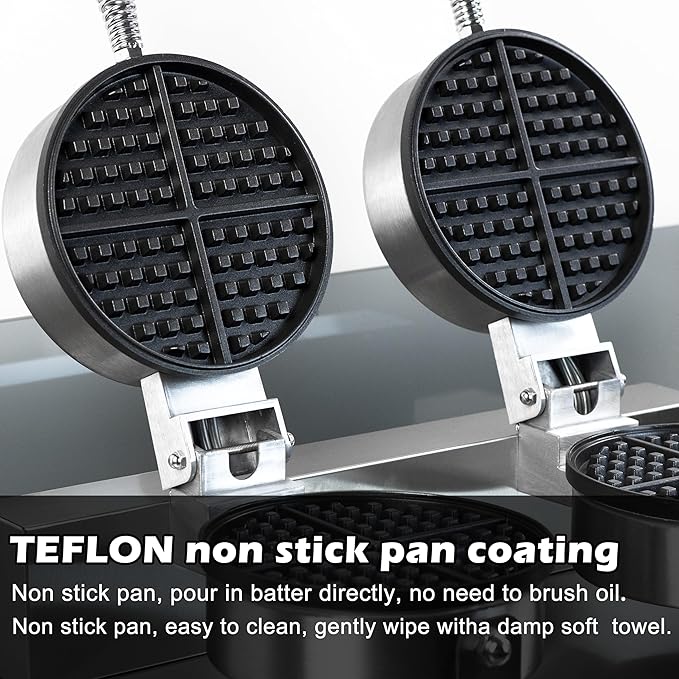 110V 2600W Commercial Double Waffle Maker,Non-Stick Commercial Waffle Baker,Stainless Steel Belgian Waffle Iron for Restaurant Party Food Stall, Bakery Snack Bar Family