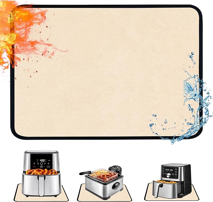 Heat Resistant Pad for Air Fryer, Oven, 15x18in Hot Pads for Kitchen Counter Heat Protector, Under Coffee Maker Mats for Quartz Countertop Protector, Deep Fryer Coffee Machine Mats (Khaki)