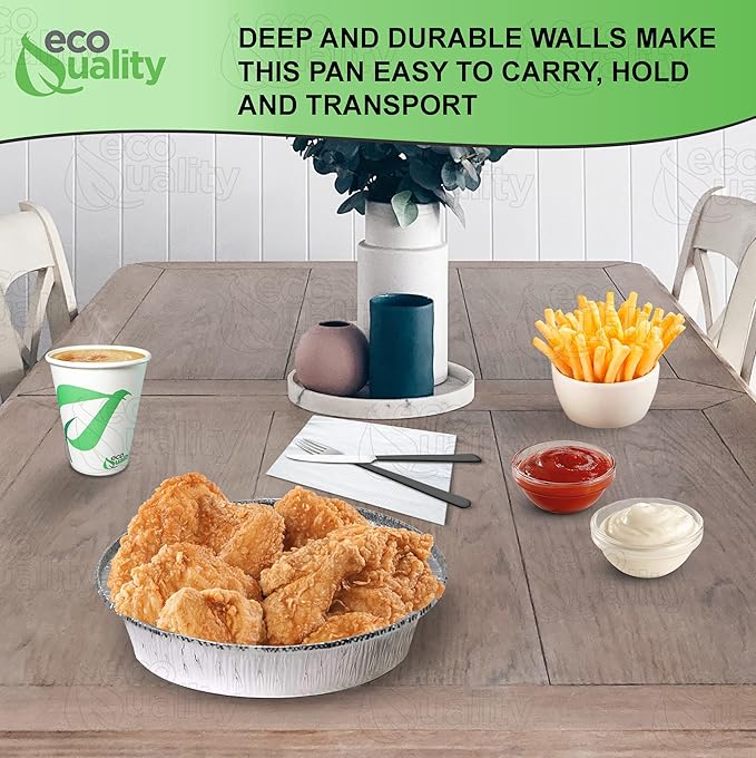 EcoQuality (250 Pack - 9 Inch Disposable Round Aluminum Foil Take-Out Pans - Disposable Tin Containers, Perfect for Baking, Cooking, Catering, Parties, Restaurants (No Lids)
