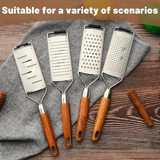 SHIKORI Stainless Steel & Wood Cheese Grater with Protective Cover - Modern, Rectangular, Slicer Color