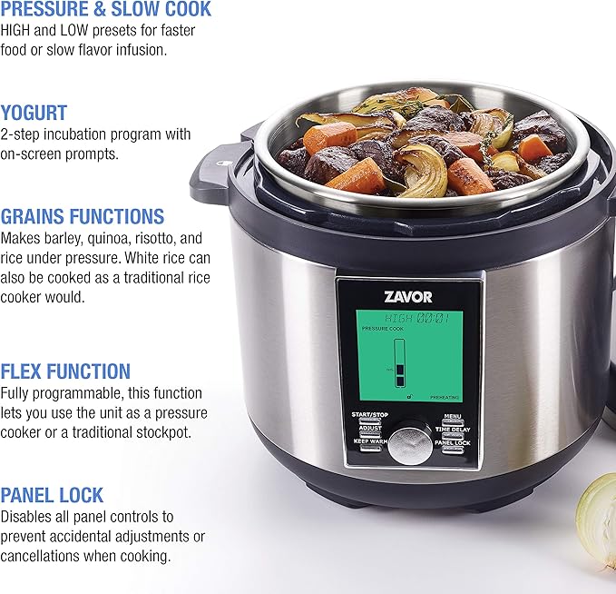 Zavor LUX LCD 6 Quart Multi-cooker with America's Test Kitchen Multicooker Perfection Cookbook, Stainless Steel