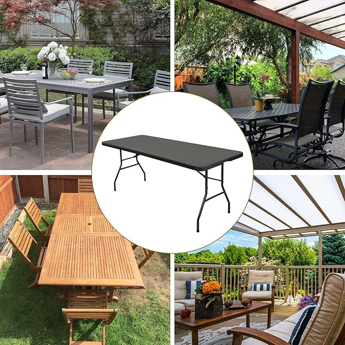 6 Pack Stretch Fabric Table Top Cap Cover, fits 8' Tables, Spandex Table Covers Washable Elastic Universal Rectangle Tablecloth Protector for Indoor Outdoor Party Picnic Wedding, Gray, 30" W x 96" L