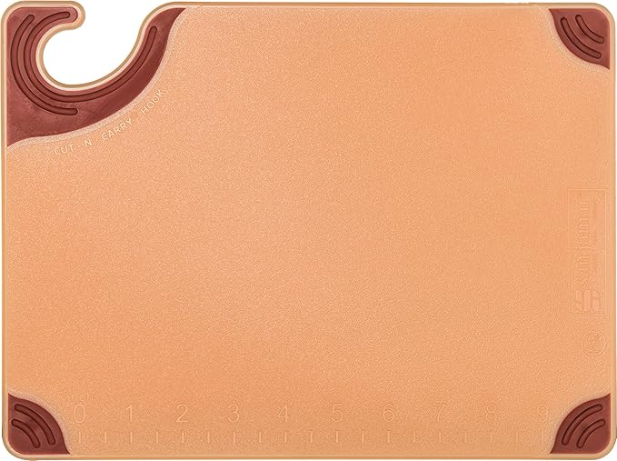 San Jamar Saf-T-Grip Plastic Cutting Board with Safety Hook, 9" x 12" x 0.375", Brown