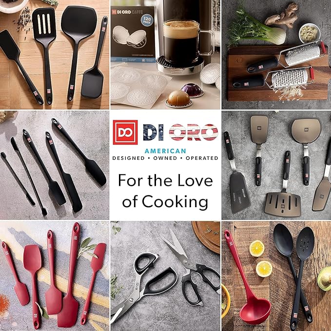 DI ORO Silicone Spoon Spatula - Forever Warranty - 600°F Heat-Resistant Large Silicone Spoonula Scraper - BPA Free Nonstick Cookware Safe Rubber Kitchen Utensil for Baking, Cooking, & Mixing (Stone)