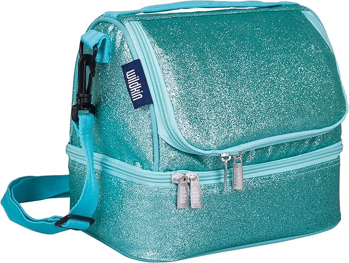 Wildkin Kids Two Compartment Insulated Lunch Bag – Keeps Food Hot or Cold, Easy-Clean Lining, Leak-Resistant & BPA-Free – Boys & Girls, Ideal for School, Travel & Daycare – Blue Glitter