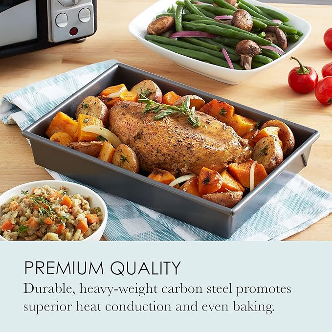 Chicago Metallic Petite Roast Pan Set with Rack, 10x7 inch Nonstick Toaster Oven Baking Pan, Perfect for Single Serving Meals and Small Batch Cooking