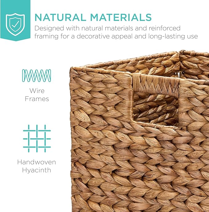 Best Choice Products 12x12in Pack of 5 Cube Storage Baskets, Water Hyacinth Multipurpose Collapsible Organizers, Handwoven Laundry Totes for Laundry, Living Room, Kids Room & Nursery - Chestnut