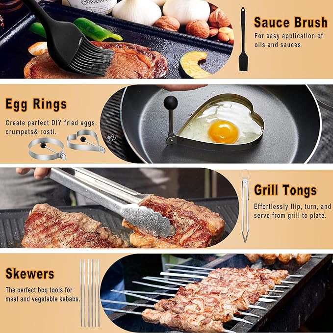 238PCS Premium Griddle Accessories Kit, Griddle Tools for Flat Top Grill with Enlarged Spatulas, Burger Press, Basting Cover & Storage Bag, Flat Top Grill Accessories for Outdoor Barbecue