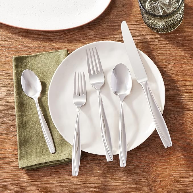 Oneida Silverware Set, Camlynn Mirror 20-Piece Everyday Flatware Set, Service For 4, 18/0 Stainless Steel, Knives Spoons And Forks Sets, Dishwasher Safe, Home and Kitchen Utensils(Silver, 20 Piece)