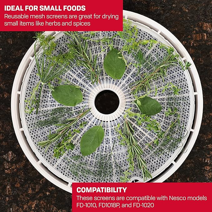 NESCO FD-75A Snackmaster Pro Food Dehydrator, For Snacks, Fruit, Beef Jerky, Gray & LM-2-6 Round Plastic Mesh 13 1/2" Clean-A-Screens, for Dehydrators, 2 Pack