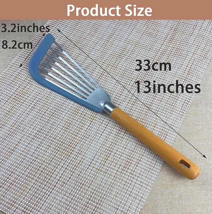 Fish Spatula Set for Nonstick Cookware Flexible Metal Fish Spatula Stainless Steel Small Fish Slotted Spatula Turner with Wood Handle