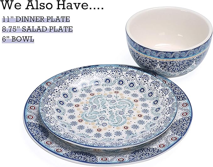 Bico Blue Talavera Dinner Plates Set of 4, 11 Inch Large Ceramic Plates for Pasta, Steak, Stylish Serving Dishes, Microwave and Dishwasher Safe, Gift for Housewarming and Thanksgiving